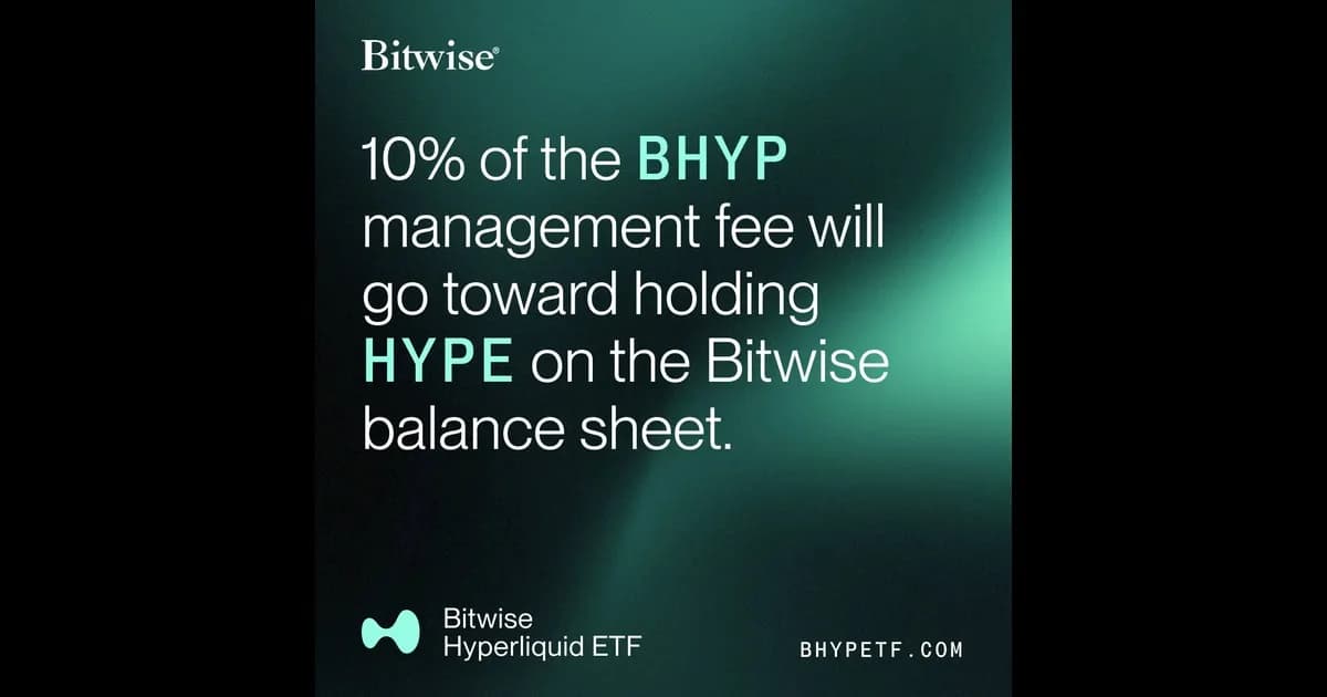 米ビットワイズ、ハイパーリキッドETFの管理報酬10%でHYPEを購入し自社保有へ