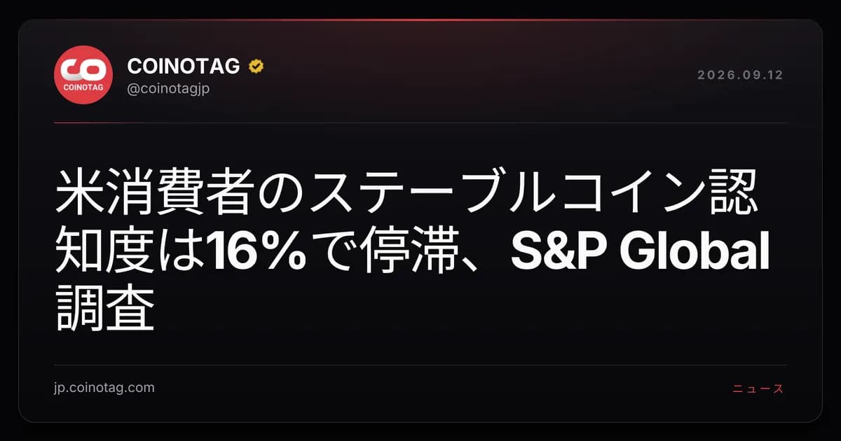 米消費者のステーブルコイン認知度は16%で停滞、S&P Global調査