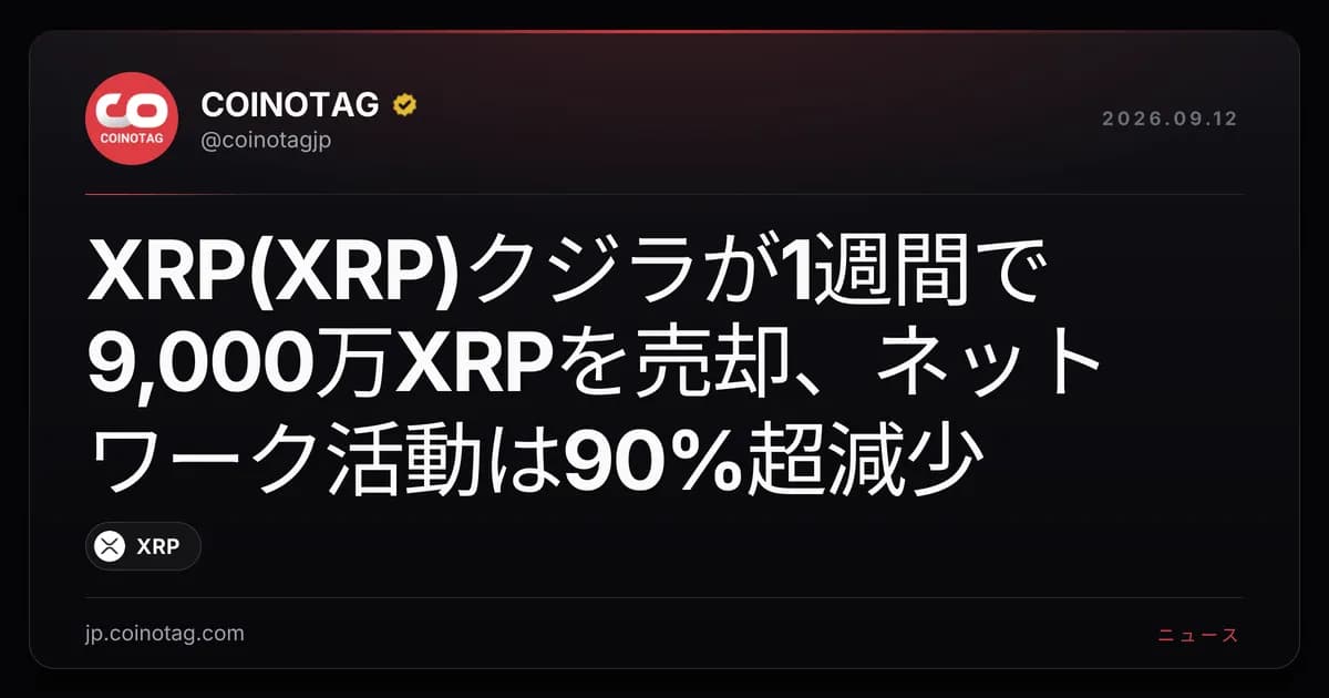 XRP(XRP)クジラが1週間で9,000万XRPを売却、ネットワーク活動は90%超減少