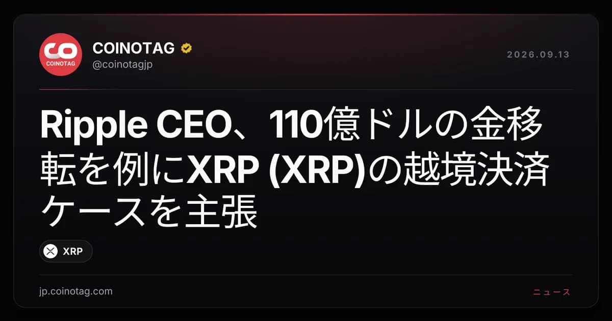 Ripple CEO、110億ドルの金移転を例にXRP (XRP)の越境決済ケースを主張