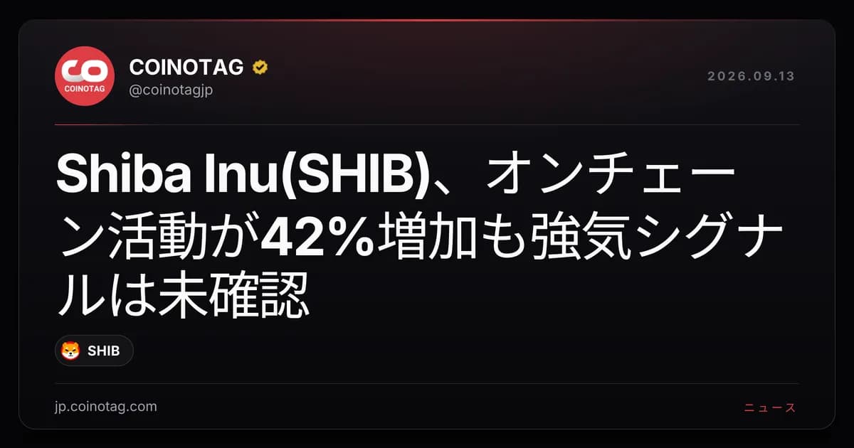 Shiba Inu(SHIB)、オンチェーン活動が42%増加も強気シグナルは未確認
