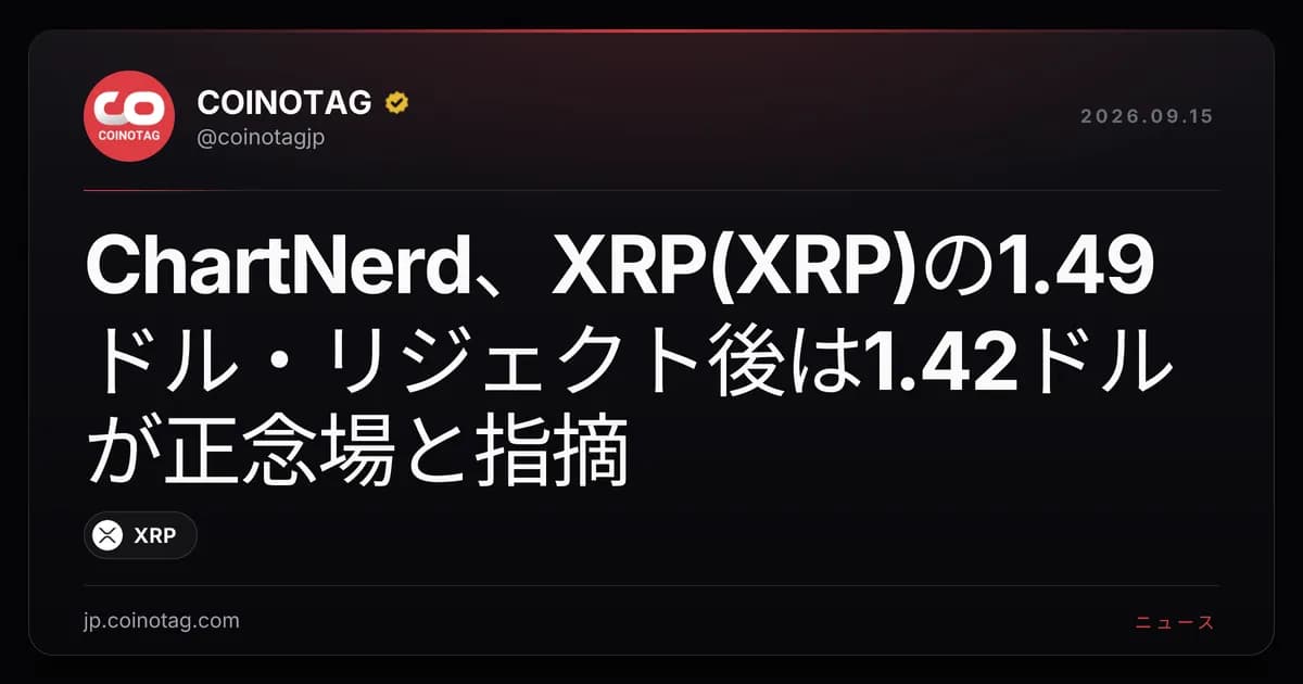 ChartNerd、XRP(XRP)の1.49ドル・リジェクト後は1.42ドルが正念場と指摘