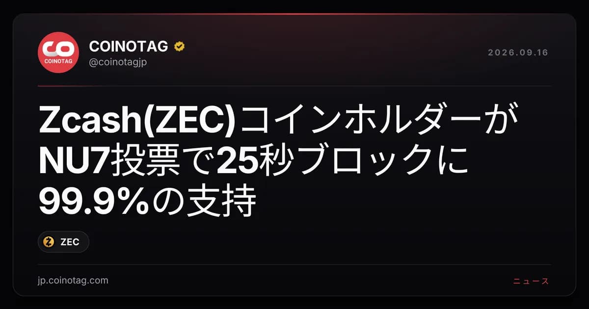 Zcash(ZEC)コインホルダーがNU7投票で25秒ブロックに99.9%の支持