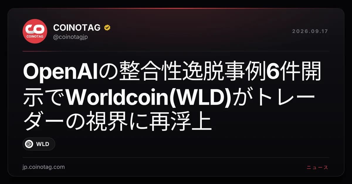 OpenAIの整合性逸脱事例6件開示でWorldcoin(WLD)がトレーダーの視界に再浮上