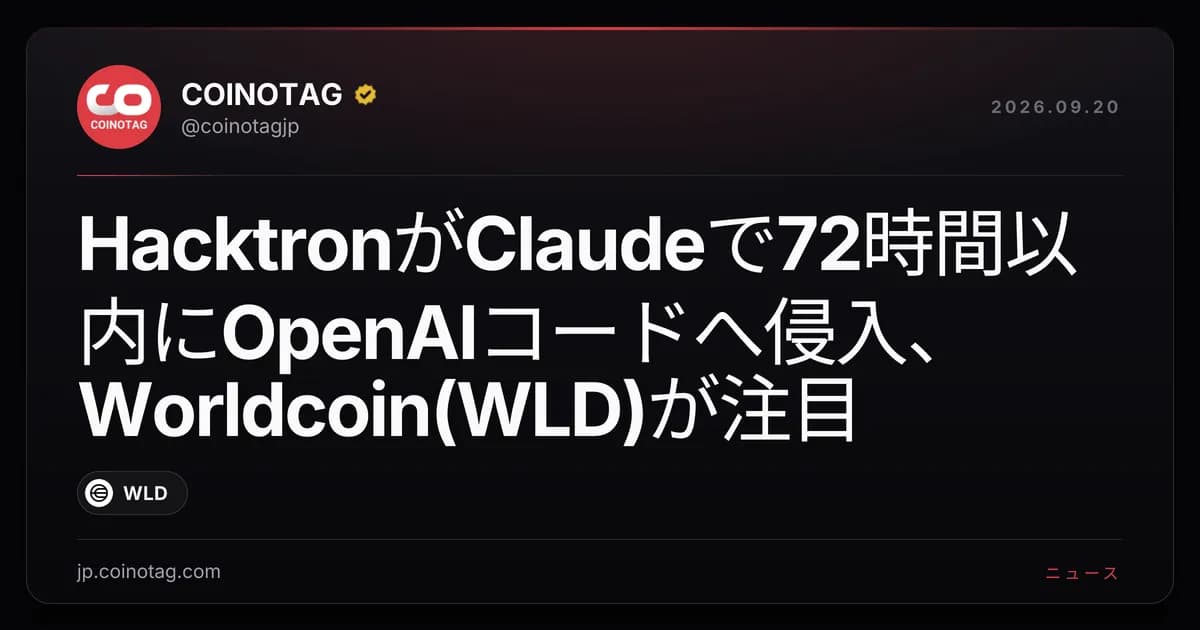 HacktronがClaudeで72時間以内にOpenAIコードへ侵入、Worldcoin(WLD)が注目