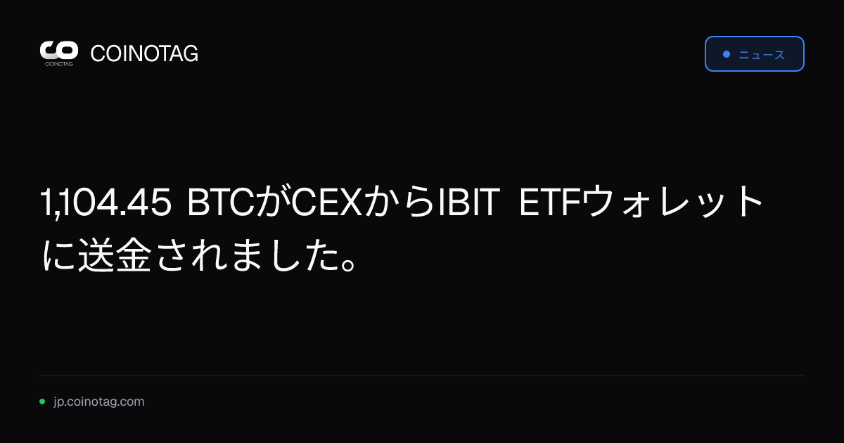 1,104.45 BTCがCEXからIBIT ETFウォレットに送金されました。