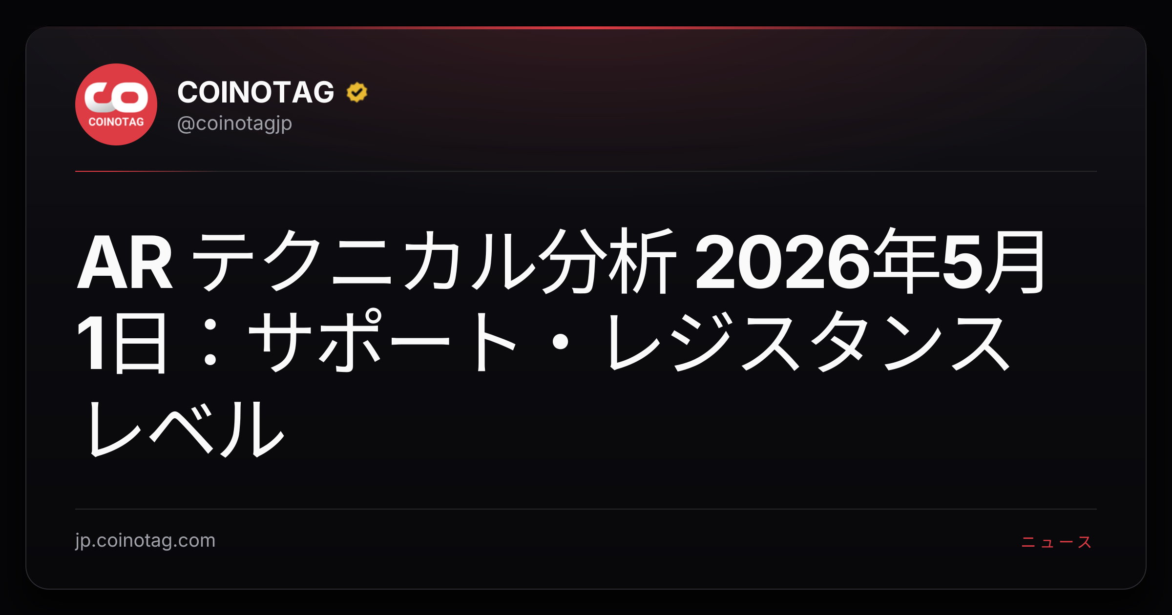 AR テクニカル分析 2026年5月1日：サポート・レジスタンスレベル