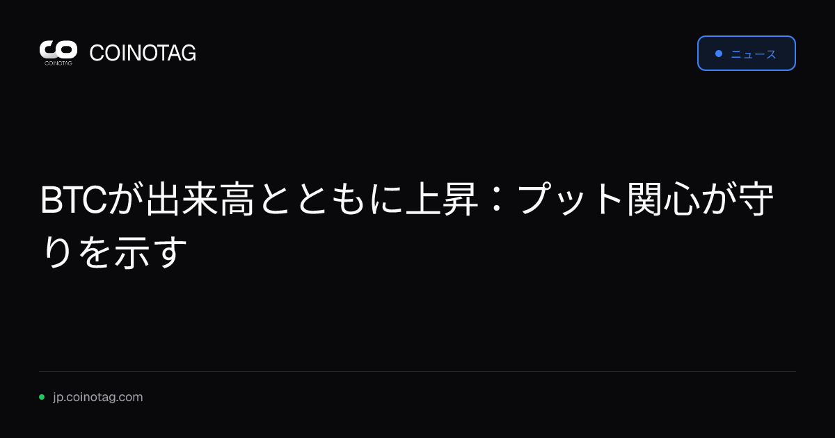 BTCが出来高とともに上昇：プット関心が守りを示す