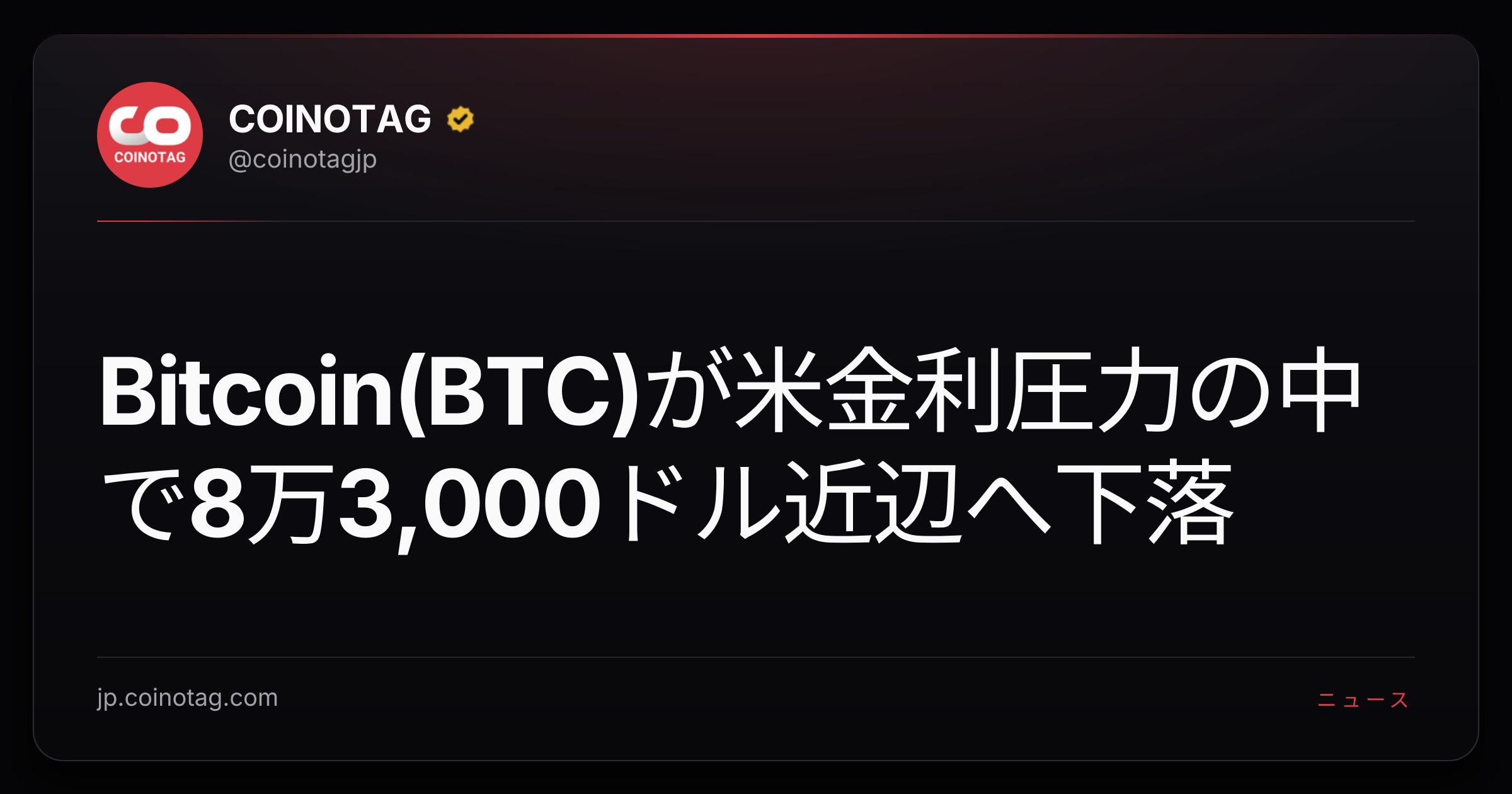Bitcoin(BTC)が米金利圧力の中で8万3,000ドル近辺へ下落