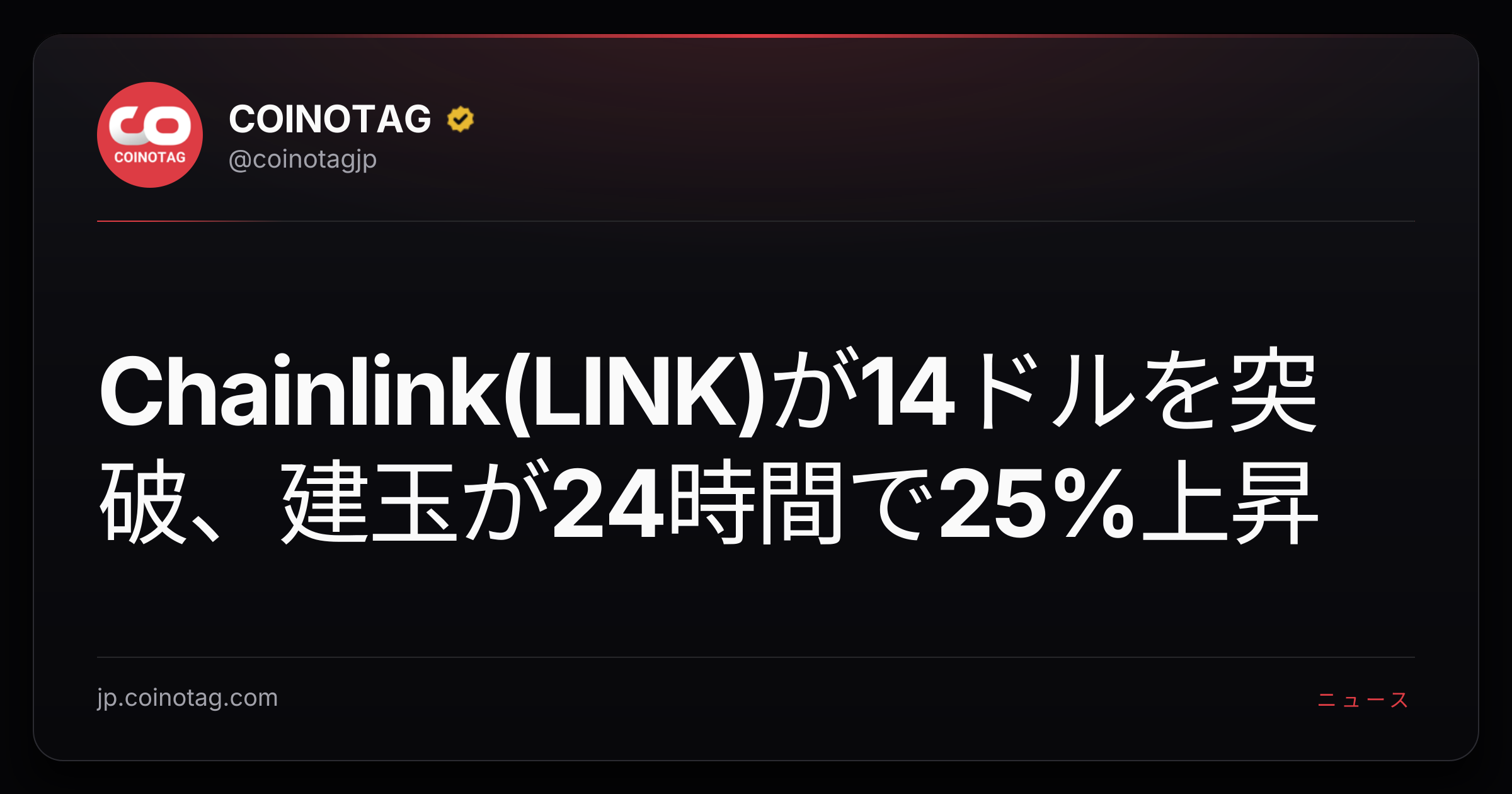 Chainlink(LINK)が14ドルを突破、建玉が24時間で25%上昇